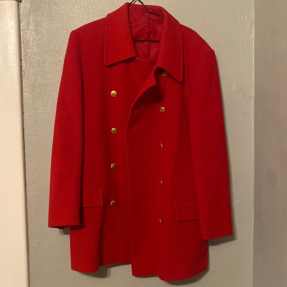Marks and Spencer Red wool pea coat like new.